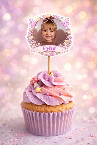 Kişiye Özel Peri Temalı 6 Adet Cupcake Süsü 8 cm | İsimli Fotoğraflı Doğum Günü Süsü