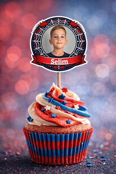 Kişiye Özel Süper Kahraman Temalı Cupcake Süsü 6 Adet 8 cm Yuvarlak