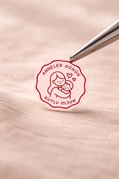 Anneler Günü Sticker 3 cm 35 Adet A4 Mat Beyaz Etiket Hediye Paket Süsü