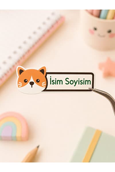 Kişiye Özel İsim Etiketi Sticker 39 Adet A4 Tabaka Mat Baskı 5x2 cm Okul Kırtasiye Etiketi Suluk Kalem Defter Çanta Etiketi